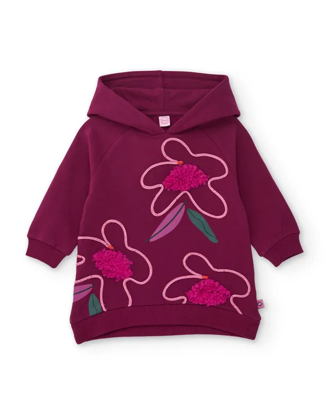 Tuc Tuc vestito felpa cappuccio fiori bordeaux