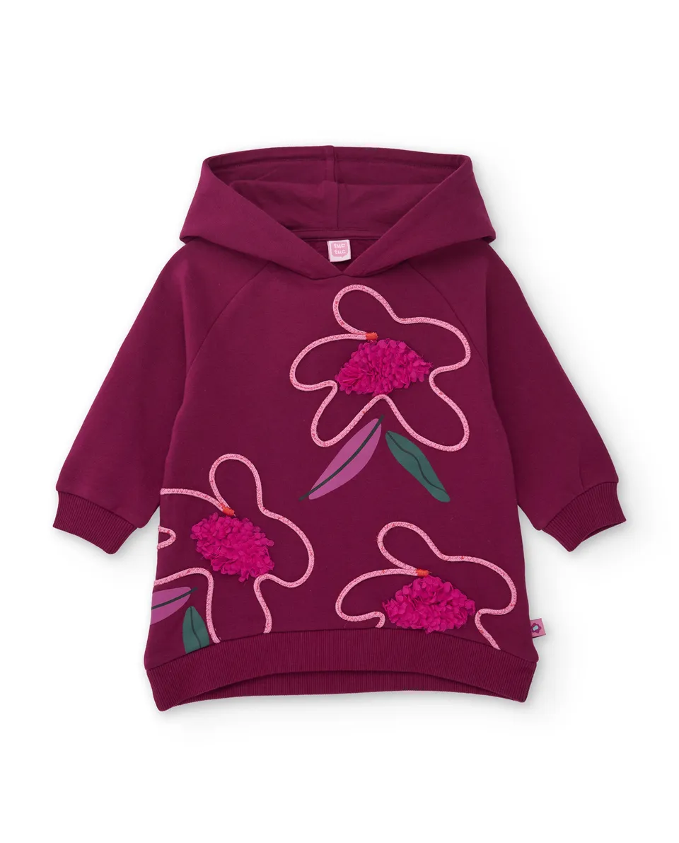 Tuc Tuc vestito felpa cappuccio fiori bordeaux