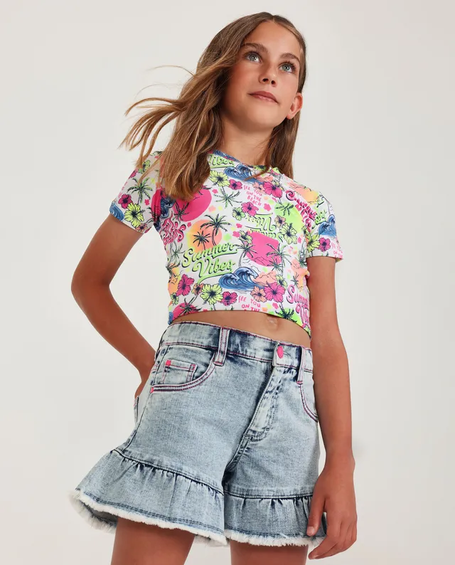 Tuc Tuc shorts denim bambina azzurri con volant