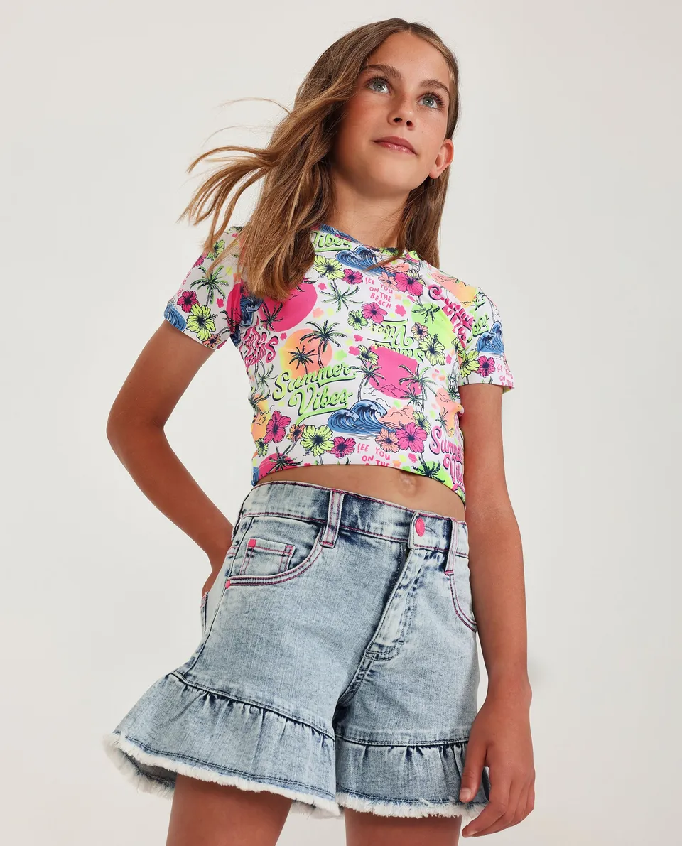 Tuc Tuc shorts denim bambina azzurri con volant