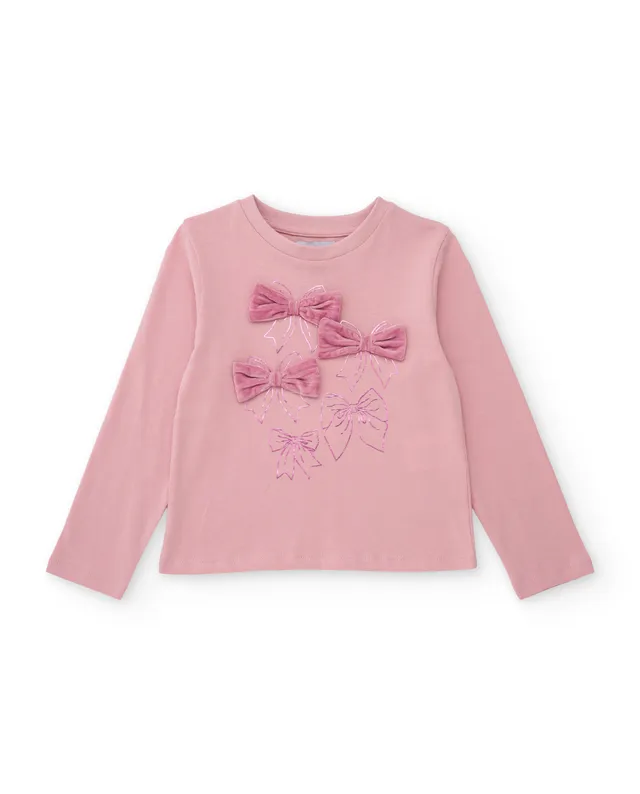 Tuc Tuc maglia bambina manica lunga rosa con fiocchi