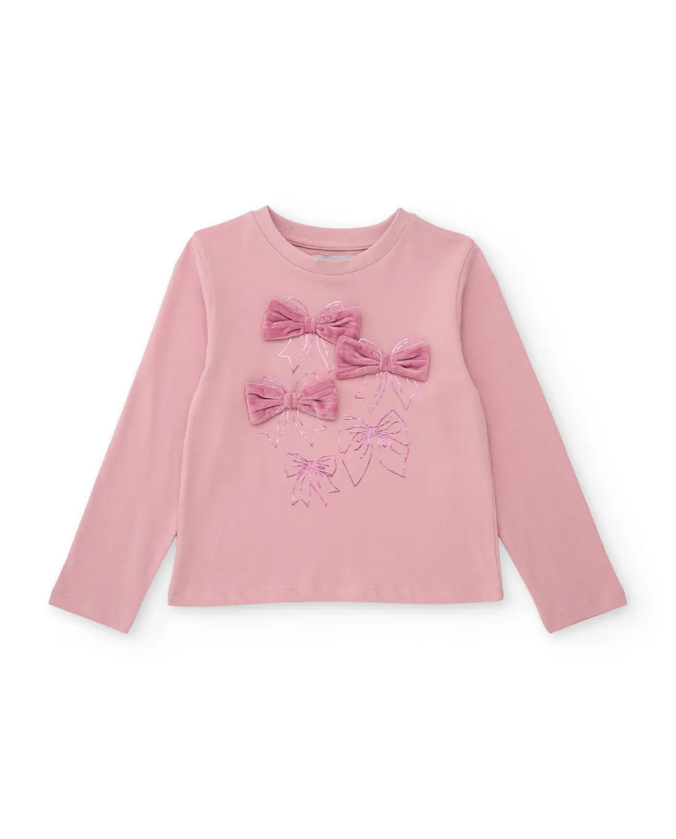 Tuc Tuc maglia bambina manica lunga rosa con fiocchi