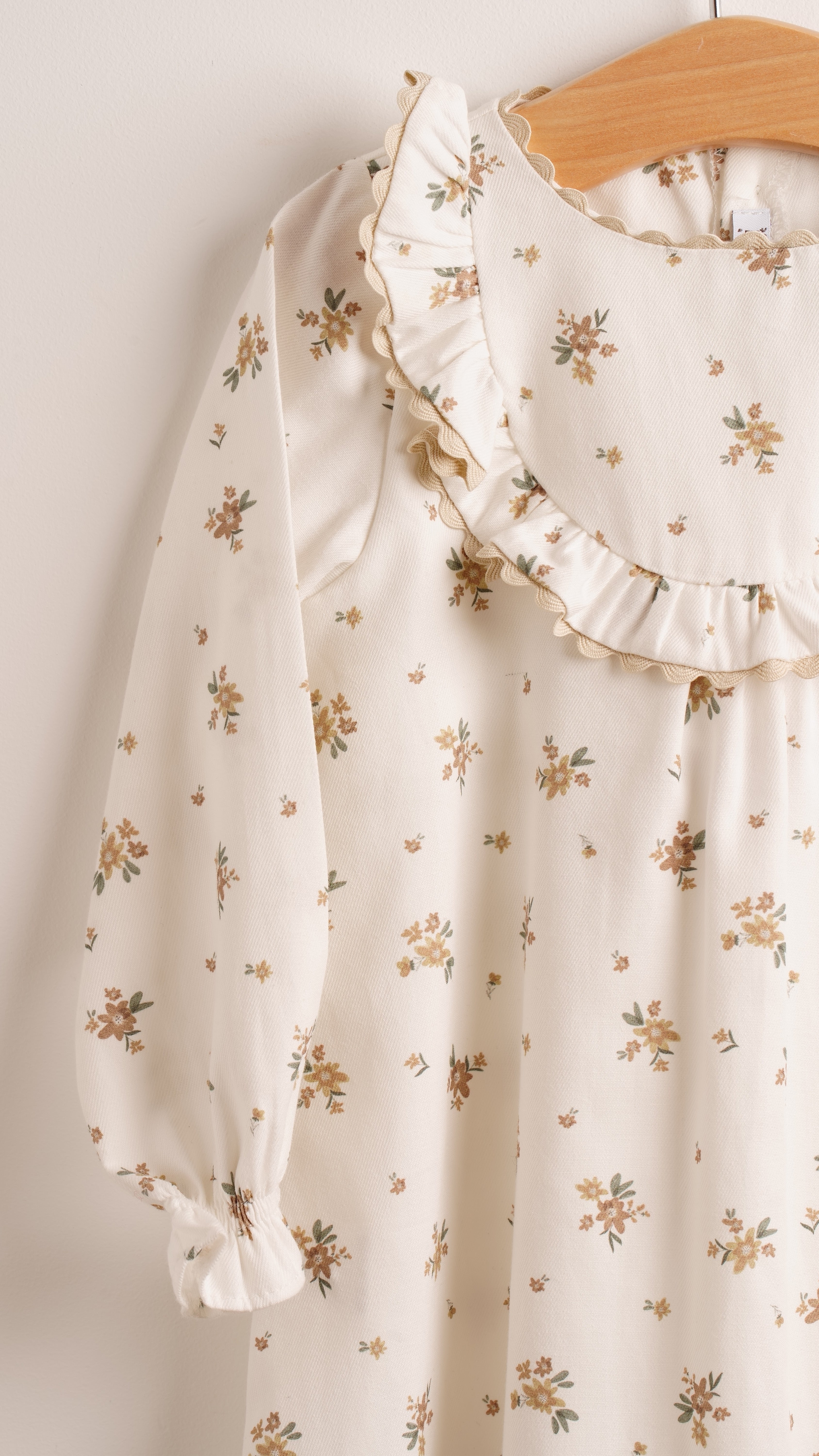 Mebi Fiori vestito bambina cotone bianco beige bottoni